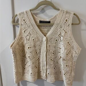Primark Ivory Crochet Button-Up Vest